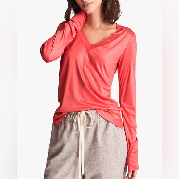 Reiss cranberry red vneck long sleeve tshirt sz S - Picture 5 of 6